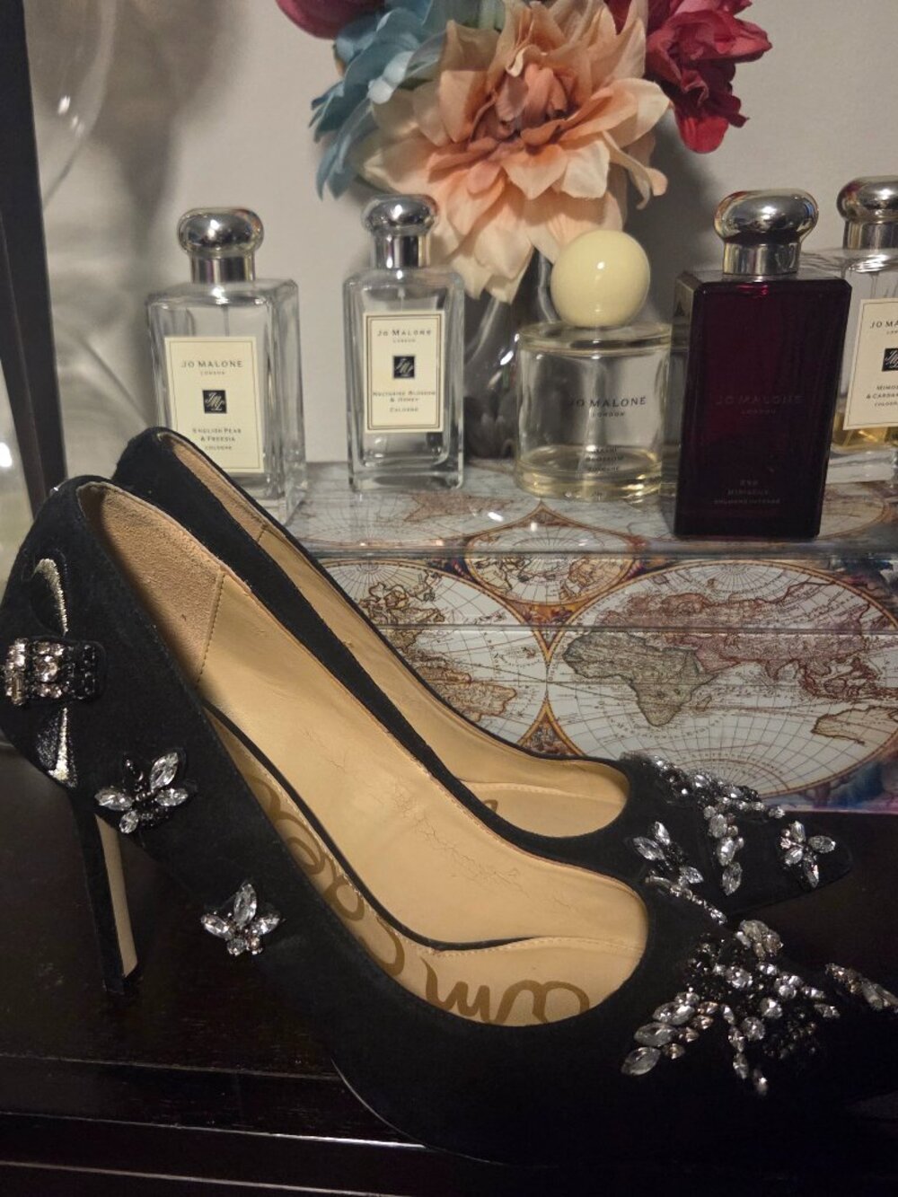 Sam Edelman Black Jeweled Heels – Women’s 7.5 | Rhinestone Dress Shoes | Evening